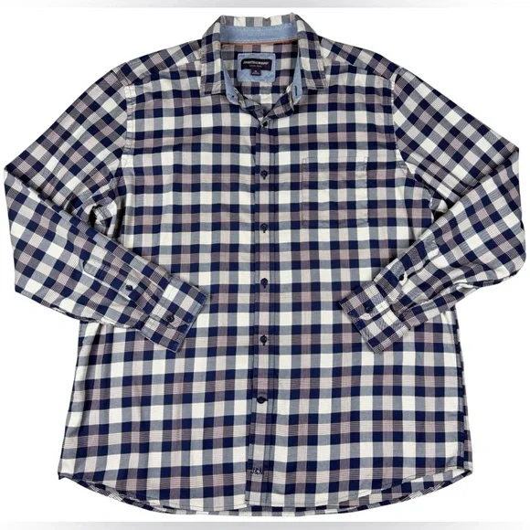 Johnston & Murphy Men’s Long Sleeve Button Down Navy Brown Plaid Mens XL - Picture 2 of 10
